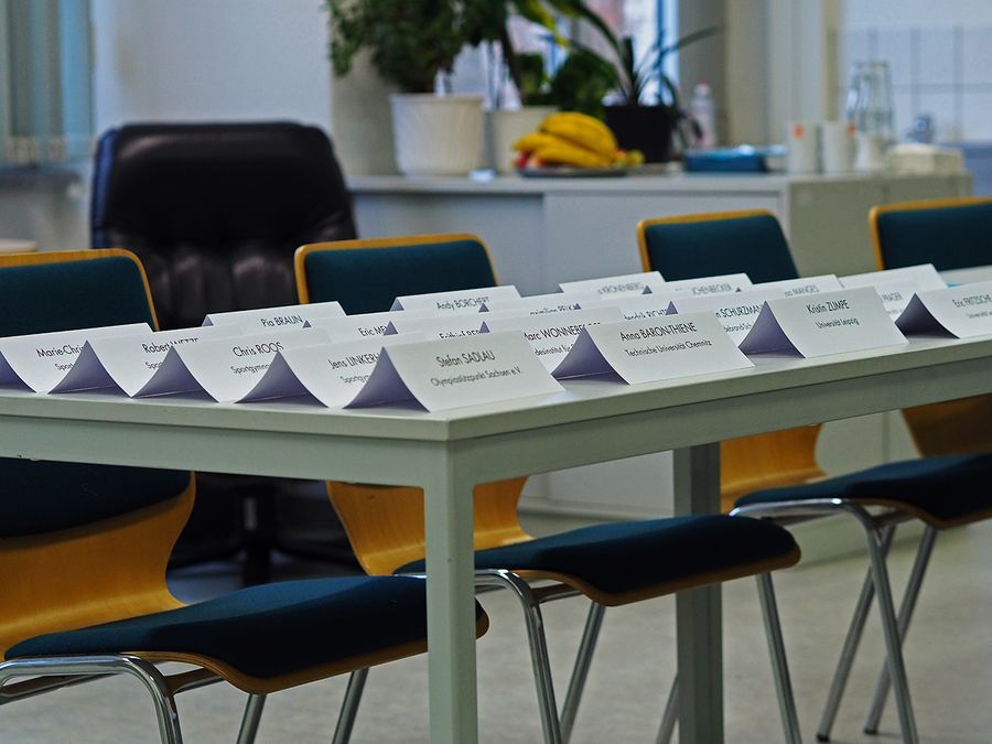 enlarge the image: Name tags arranged on a table for the project meeting in our meeting room, photo: Kristin Zumpe