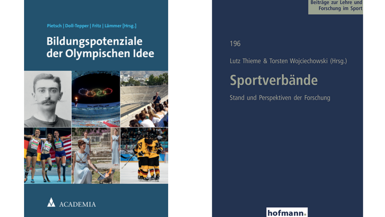 Das Bild zeigt die Cover der Sammelbände „Bildungspotenziale der Olympischen Idee“ sowie "Sportverbände – Stand und Perspektiven der Forschung"