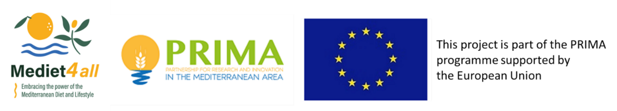 zur Vergrößerungsansicht des Bildes: 3 farbige Logos nebeneinander vom Projekt selbst "Mediet4all" und dem Förderer Prisma (Partnership for Innovation and Research in the Mediterrean Sea sowie dem Logo der Europäischen Union