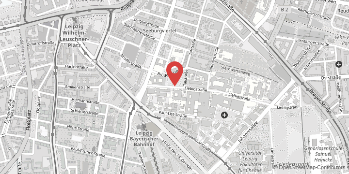 die Karte zeigt folgenden Standort: Universitätsmedizin Leipzig - Medizinische Fakultät & Universitätsklinikum, Liebigstraße, 04103 Leipzig